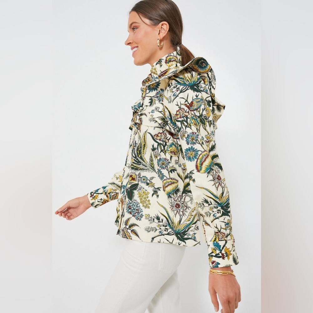 Tuckernuck Floral Ruffle Blouse - Cream and Green - Picture 3 of 16